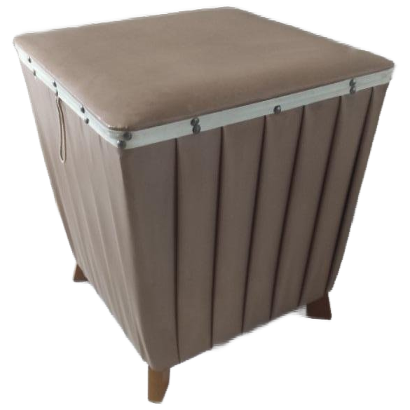 Vintage Poef Vierkant Beige Geplooid Skaileer image 1