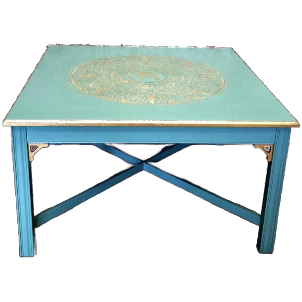 Salontafel In Turquoise Met Goud Patronen image 1