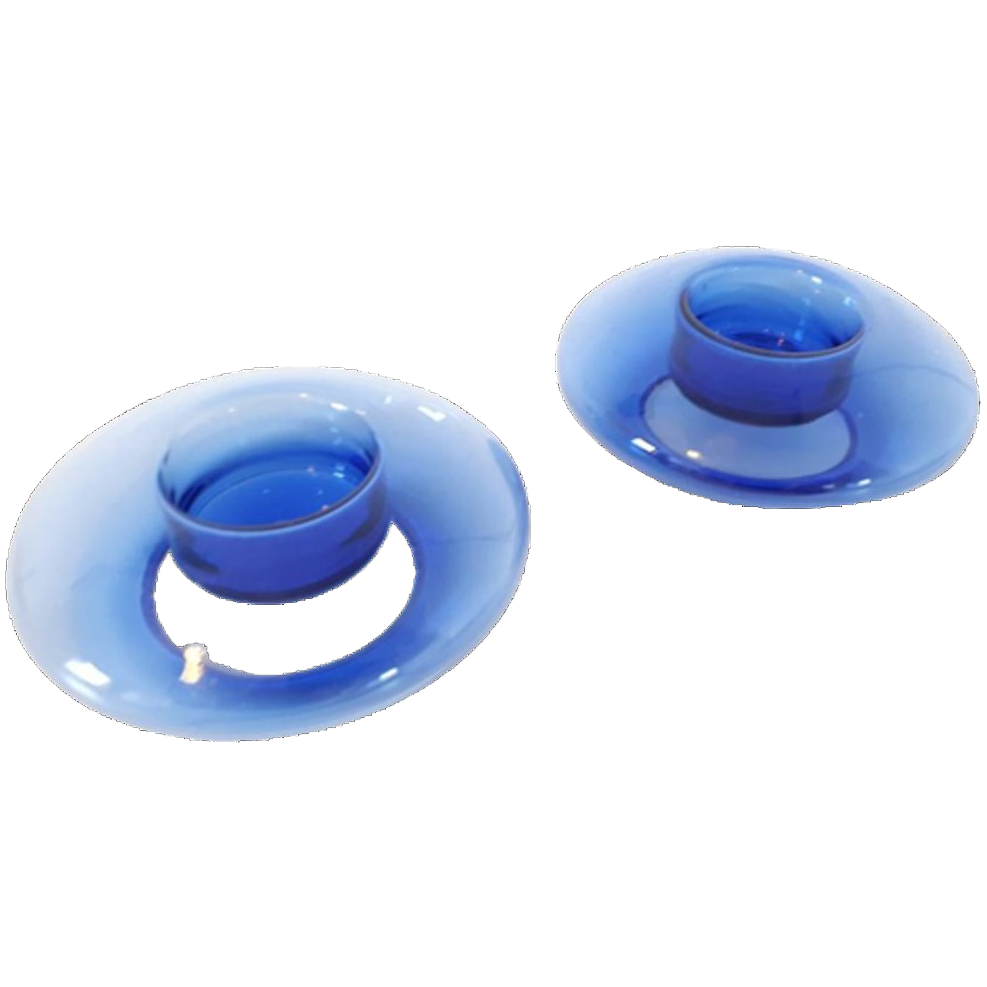 80's 2 Vintage Glazen Waxinehkuders Kobalt Blauwe Kandelaars image 1