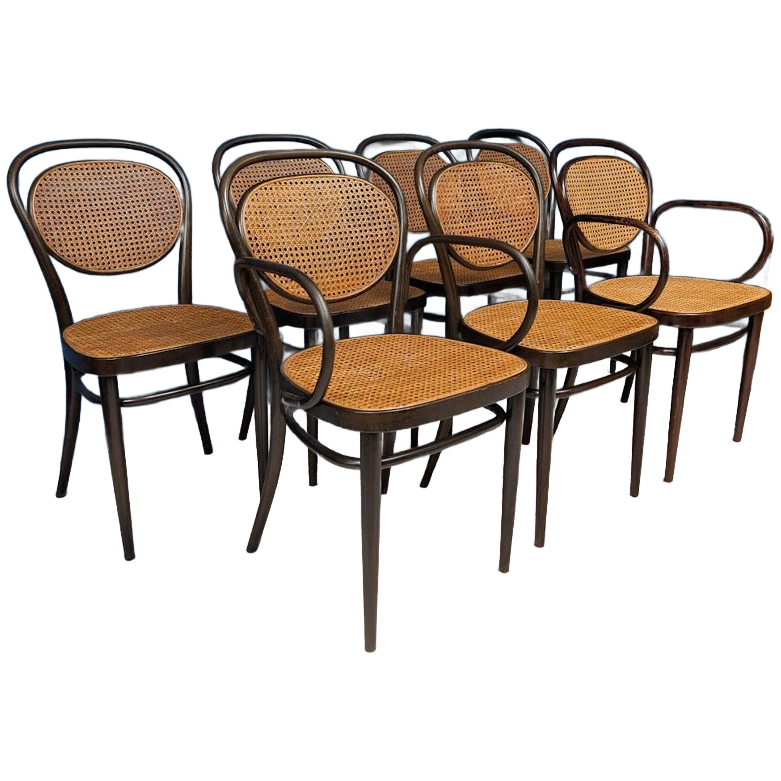 7x Vintage Rotan Stoelen, Model 215r, Thonet image 1
