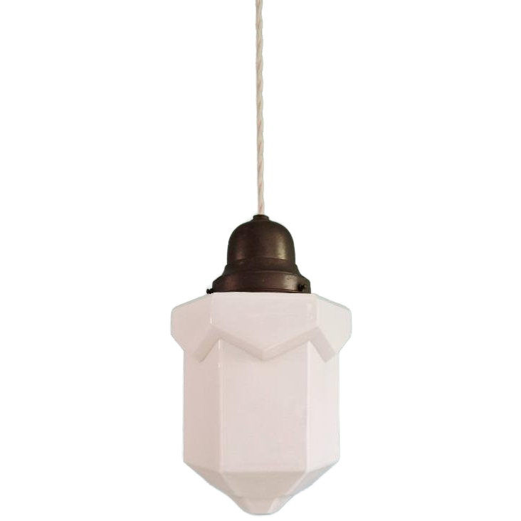 Skyscraper Art Deco Hanglamp In Witte Opaline, 1920-30 image 1