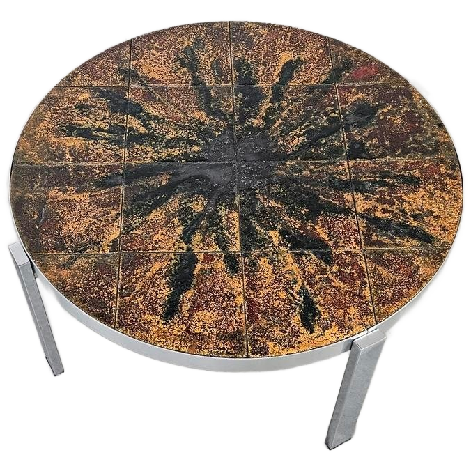 Vintage Salontafel Tegeltafel Fatlava Rond image 1