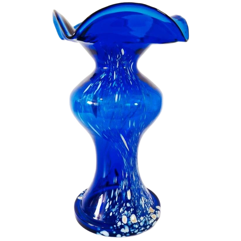 Mondgeblazen Vintage Blauwe Vaas Murano Stijl image 1