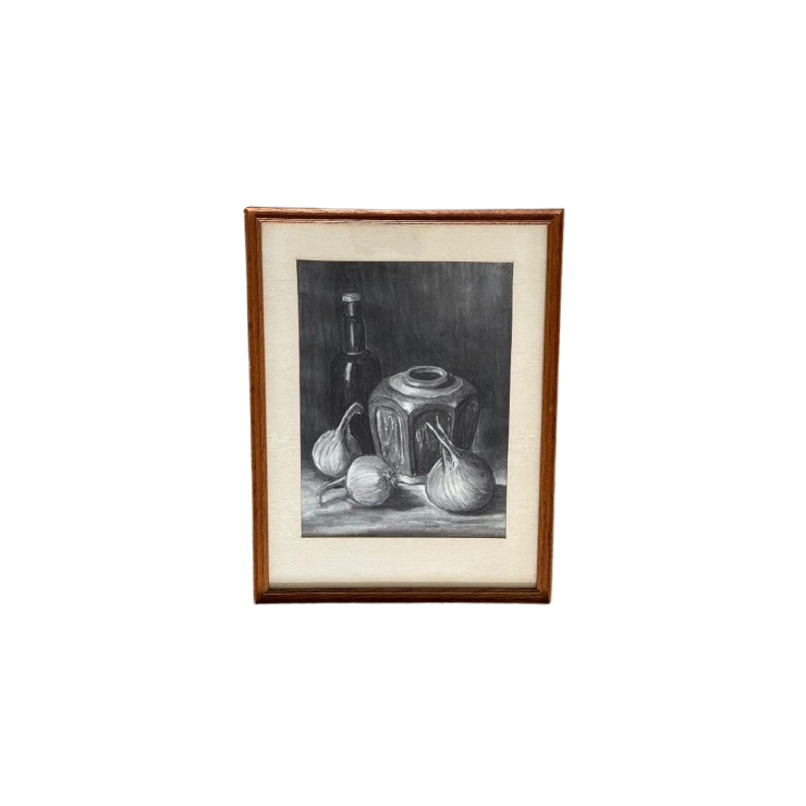 Vintage Ingelijst Tekening Chinese Gemberpot Met Uien - Art Deco image 1