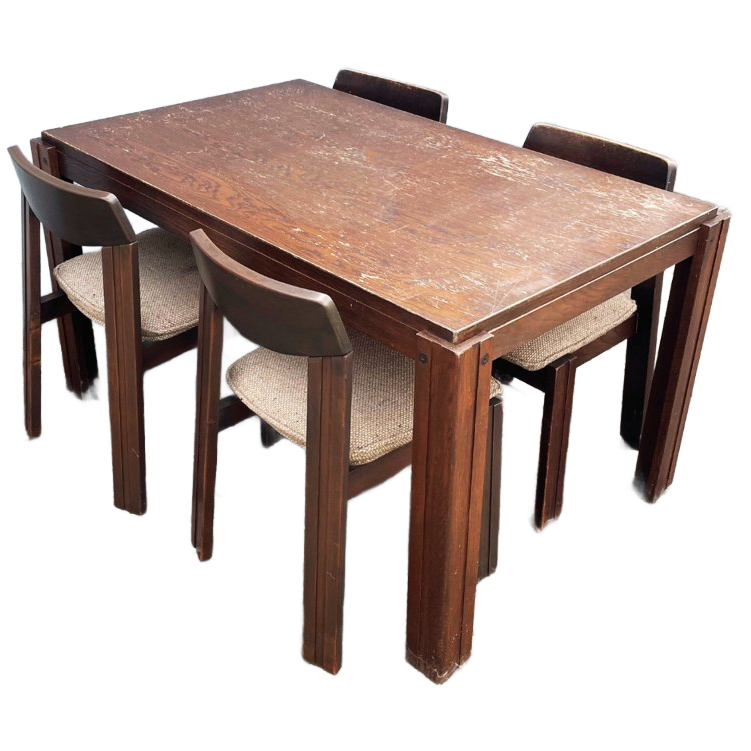 Brutalist Jaren 60 Eetkamerset (uitschuifbare Stafel + 4 Stoelen) image 1