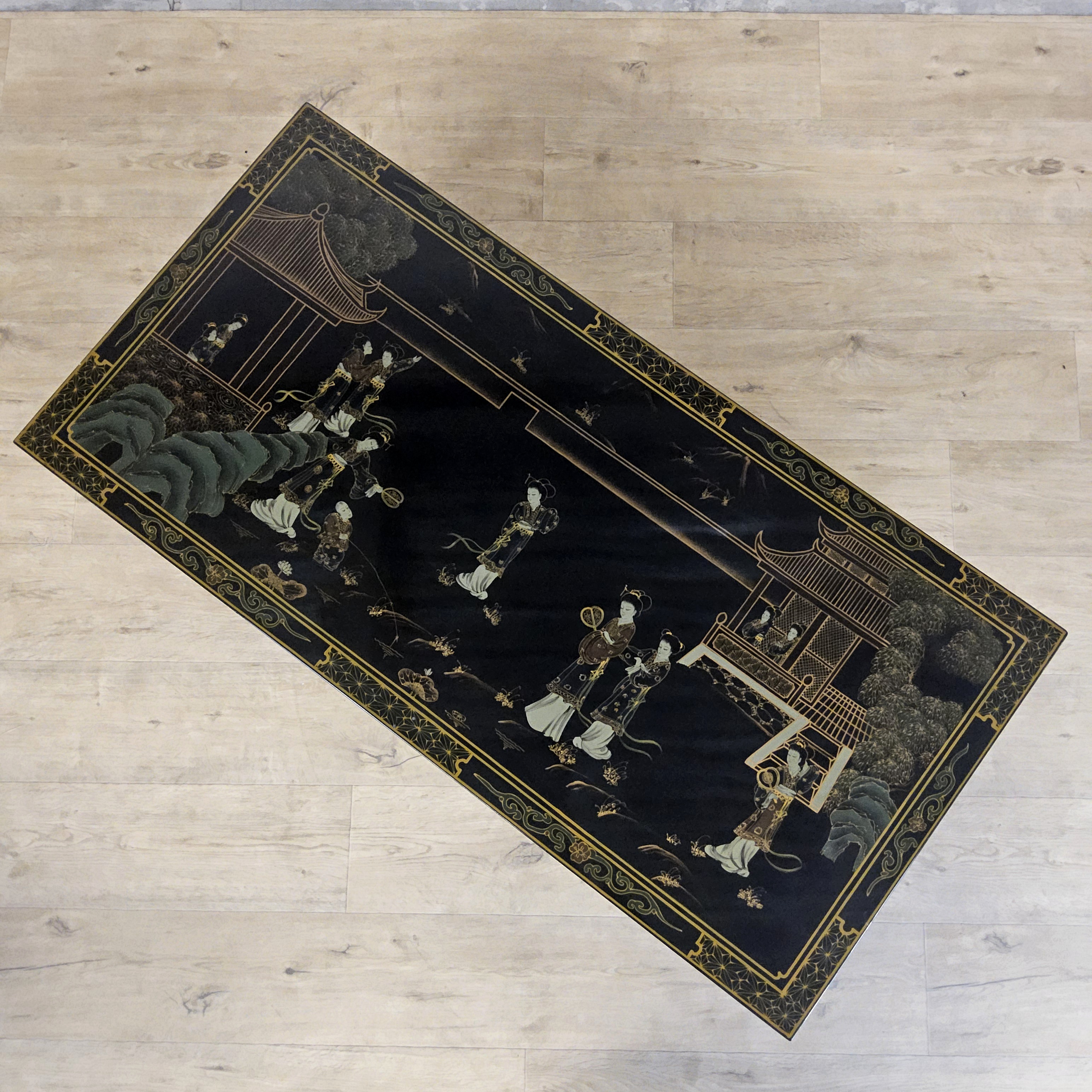 Vintage Chinese Salontafel / Oosterse Koffietafel (lakmeubel) Chinoiserie /traditioneel Tafereel image 3
