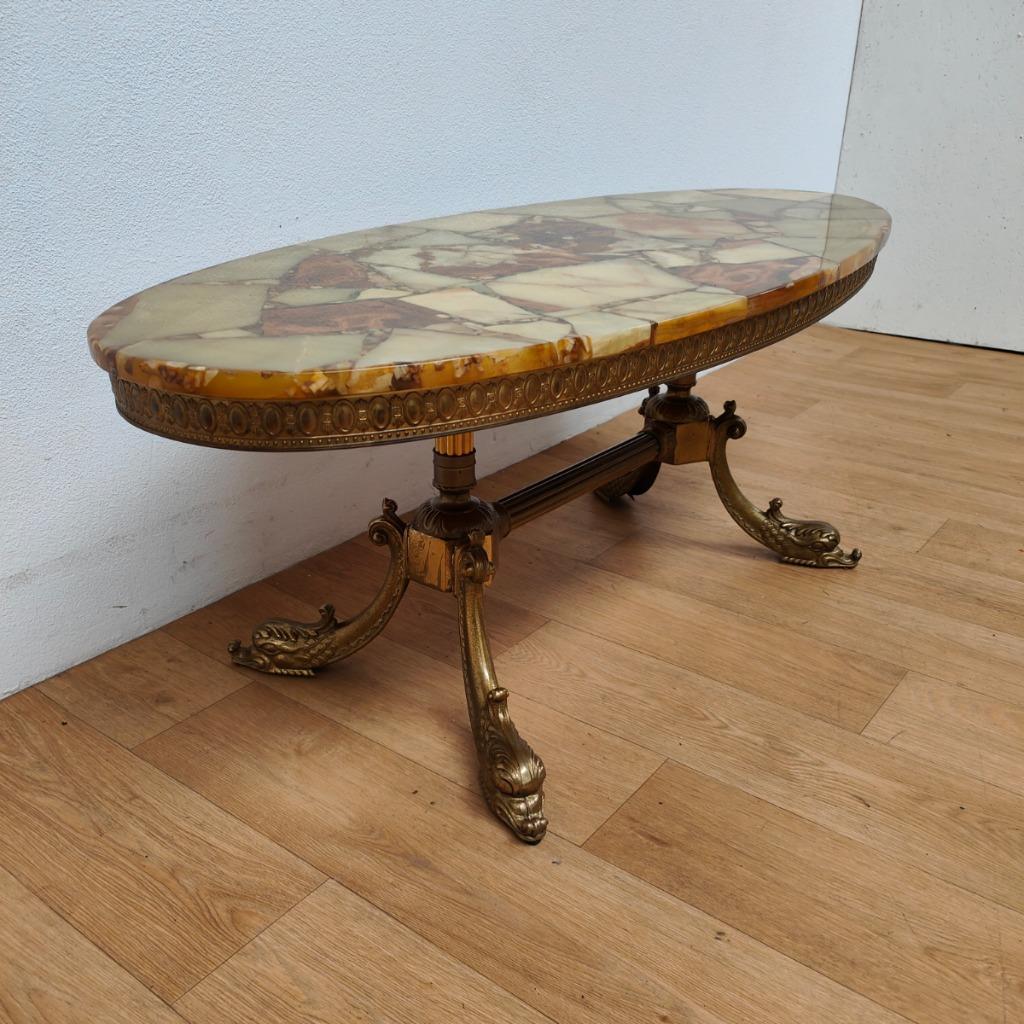 Vintage Ovale Messing Salontafel Koffietafel Met Marmer Blad image 6