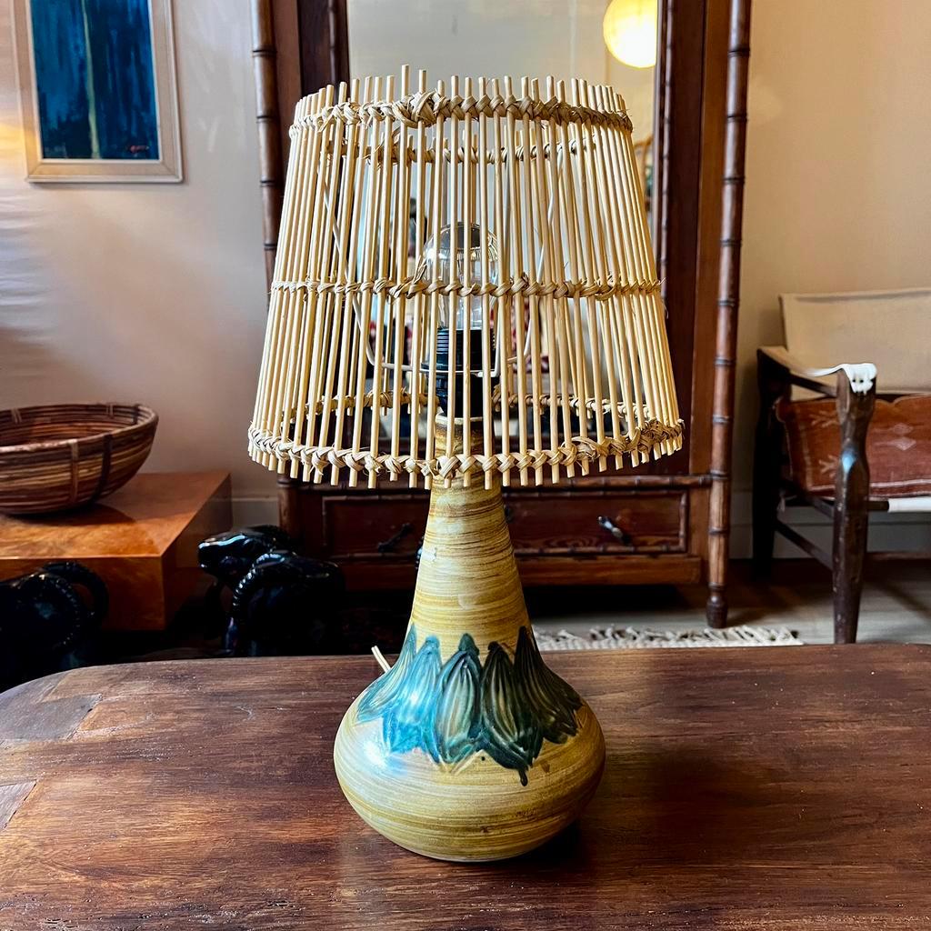 Deens Design Keramiek Lamp Rotan Kap image 10