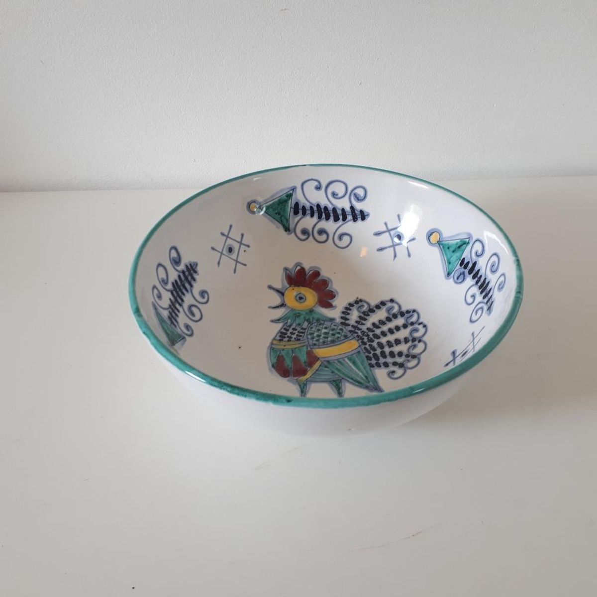 Vintage Schaal Keramiek Italy Met Haan Salade Schaal image 3