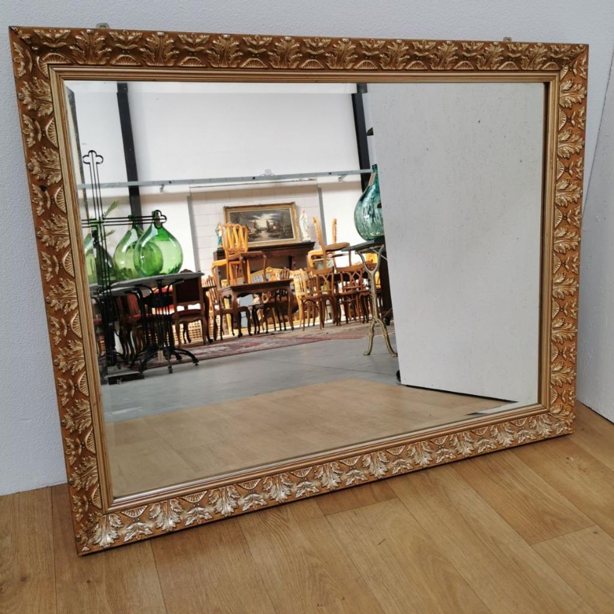 Grote Vintage Goudkleurige Hollywood Chic Schouwspiegel Spiegel Facet Geslepen image 6