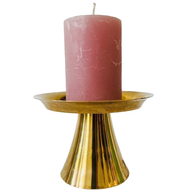 Vintage Mid-century Strakke Messing Kaarsenhouder Gouden Kandelaar 1950’s image 2