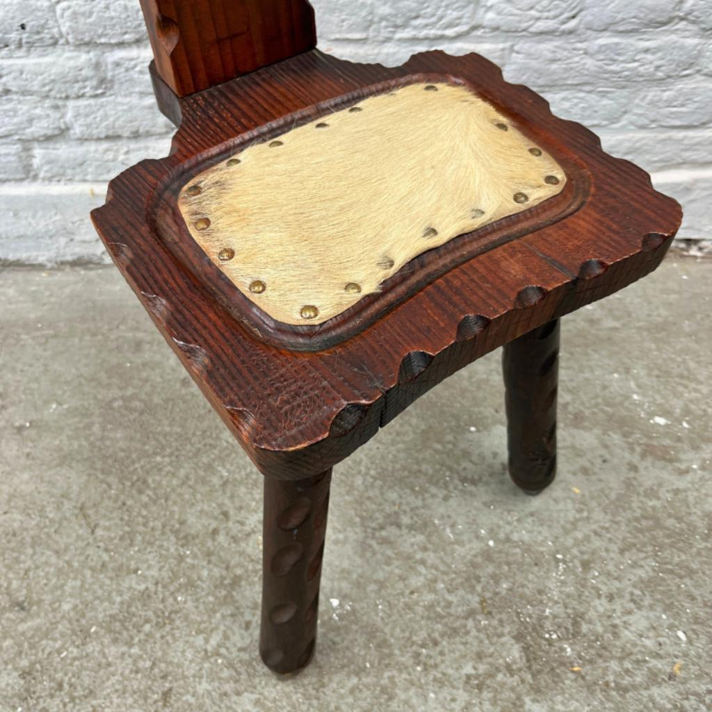 Vintage Spaans Krukje + Rugleuning En Geitenvel, Brutalisme image 5