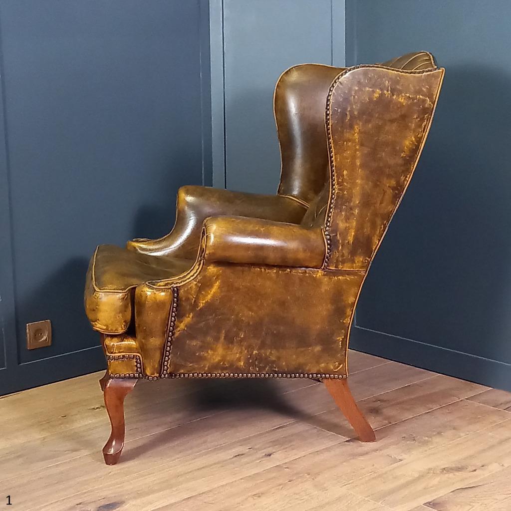 Cognackleurige Chesterfield Wingback Fauteuil (2x) image 4