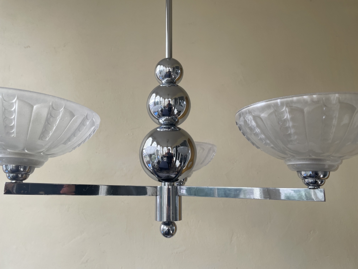 Lamp Hanglamp Art Deco 1930 Verchroomd Frans image 3