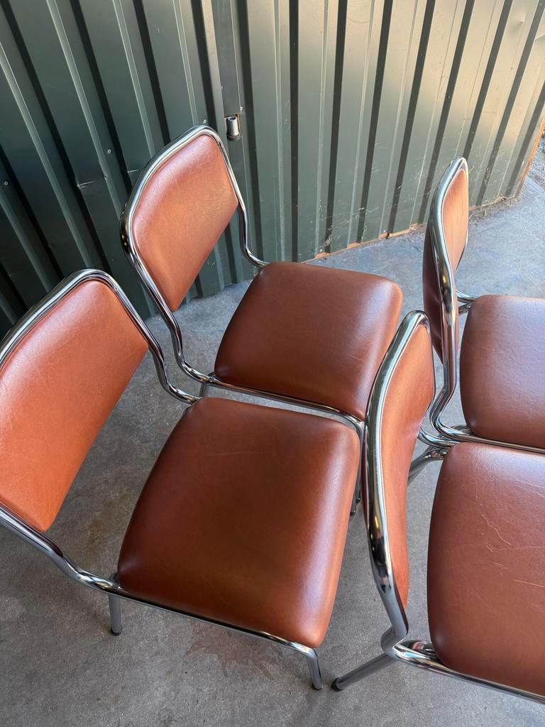 Set/4 Italian Mid-century Tavo Stoelen In Cognac Skai Leder image 7