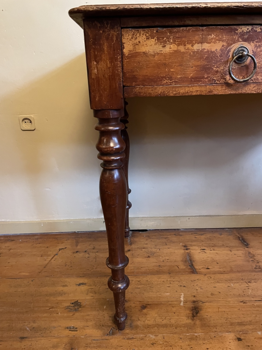 Magnifiek Bureau Werktafel Leer En Ingelegd Met Bladgoud 19e Eeuws Frans image 5