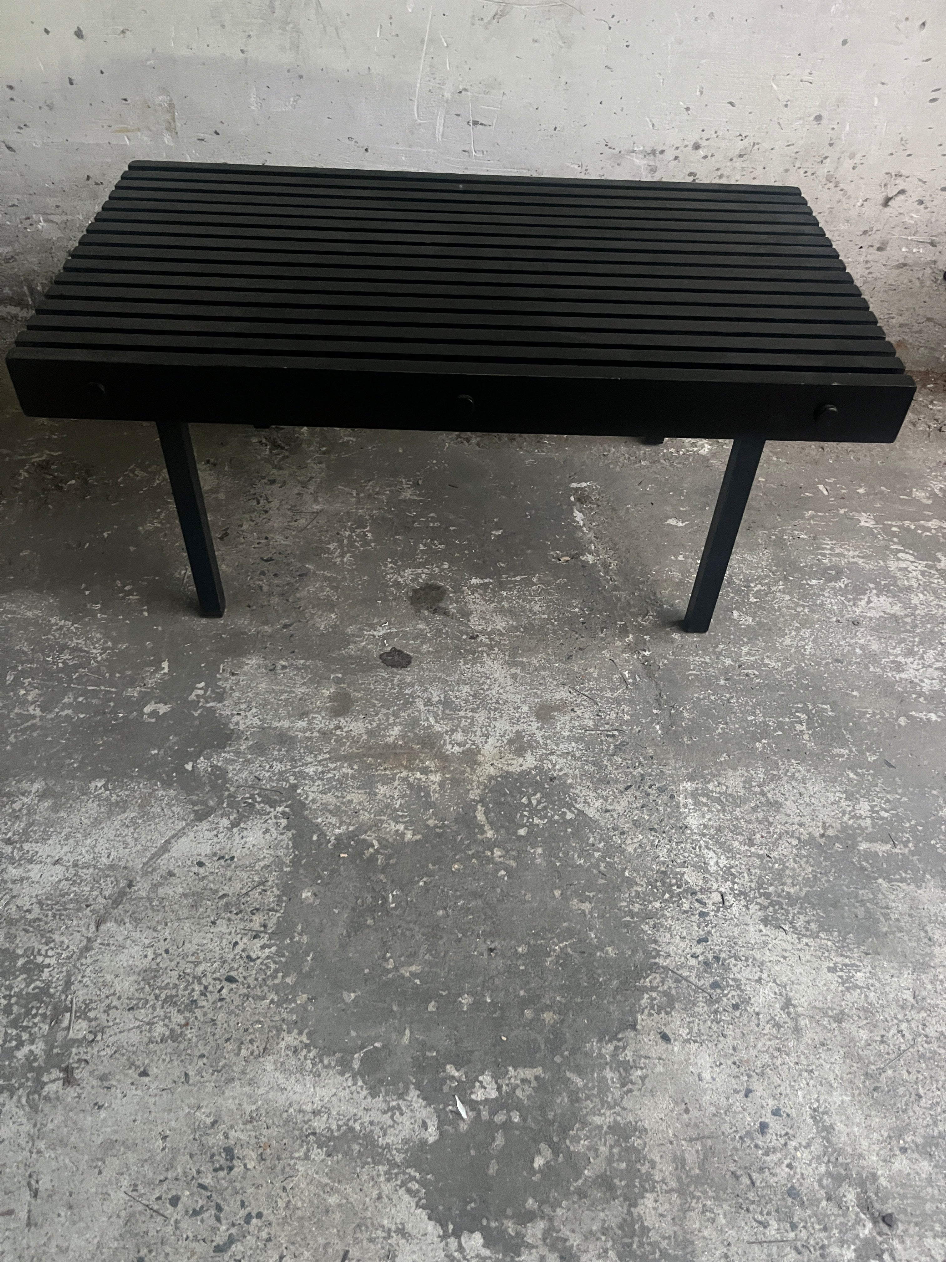 Slatted Black Wooden Bench / Coffee Table image 2