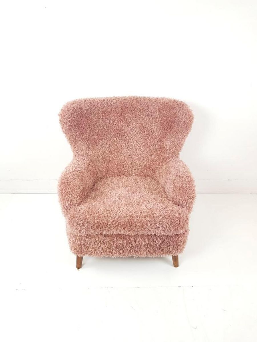 Vintage Fauteuil Nieuw Gestoffeerd Roze Doodle image 2