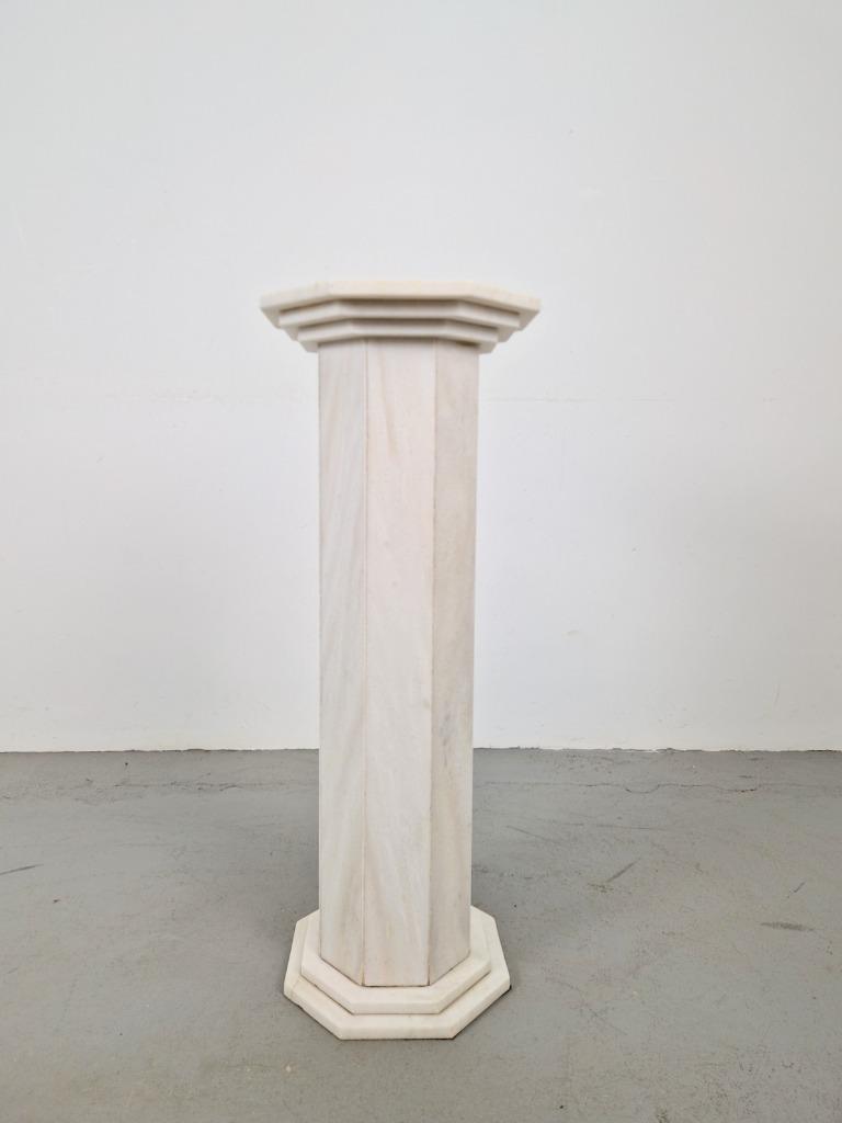Vintage Art Deco Carrara Marmer Zuil Side Table ’60 Italy image 6