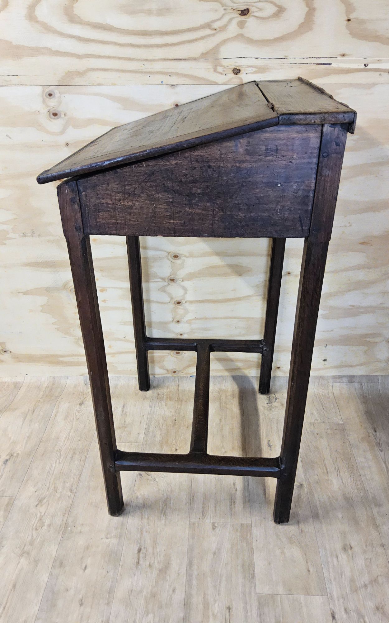 Antieke Staande Hoge Eiken Houten Lessenaar / Schrijfbureau (19e Eeuw) / Clerk Desk image 6