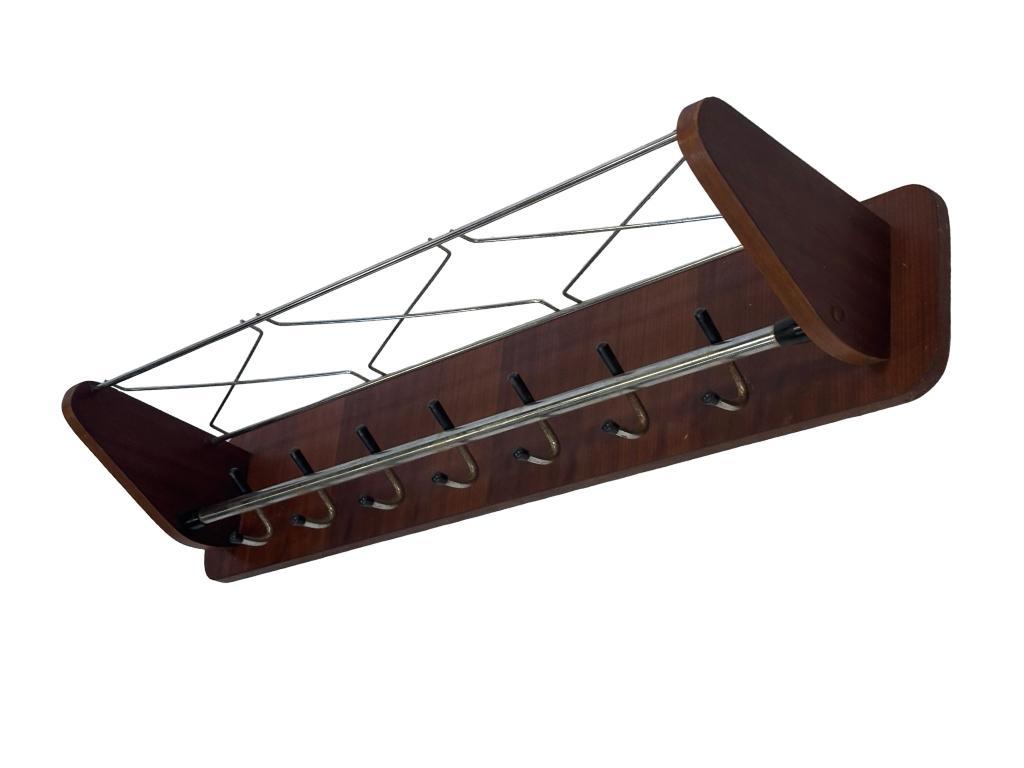 Vintage Wandkapstok Teak En Chroom Jaren 60/70 image 2