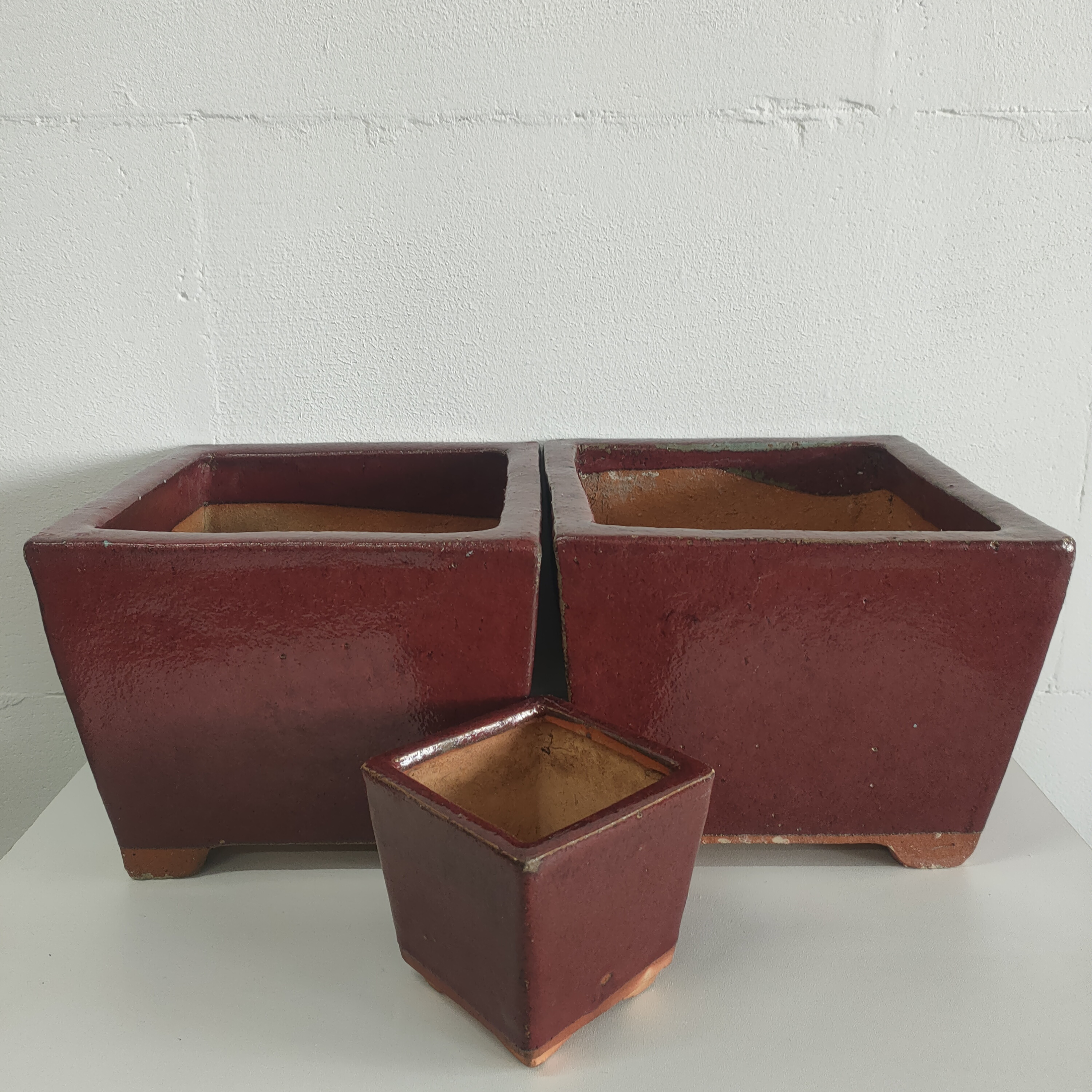 Set Vintage Bloempotten Keramiek Bordeauxrood image 12