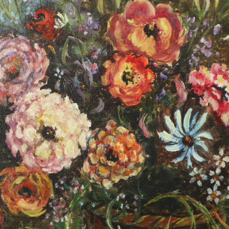 Stilleven Bloemen Vintage Schilderij Op Doek R. De Gryse image 11