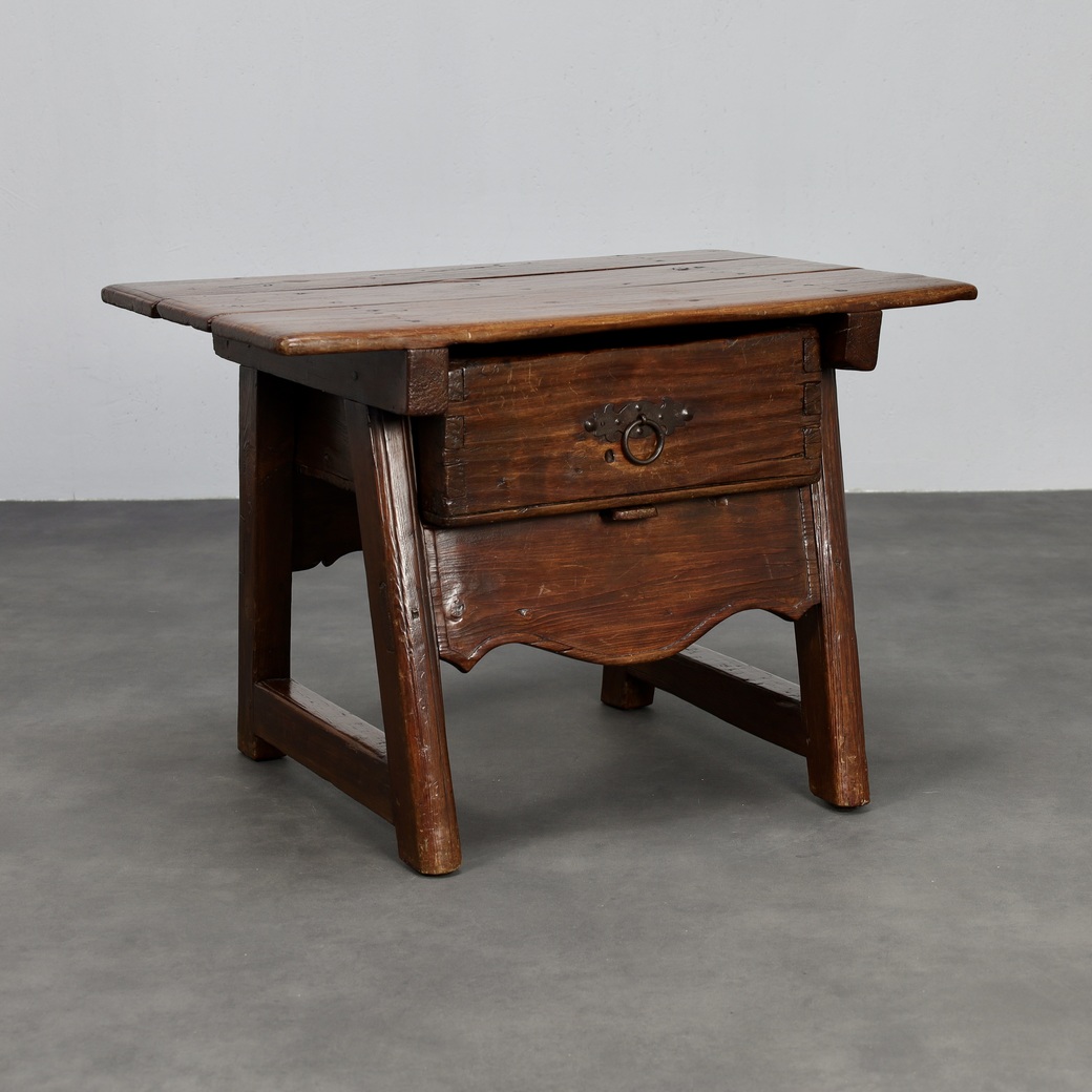 Antique Wooden Side Table With Drawer, 18th Century image 2