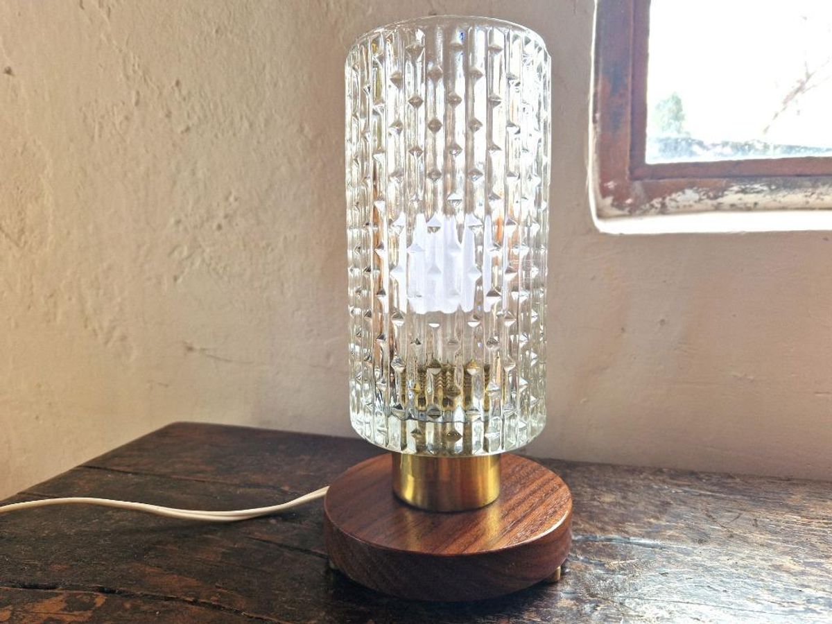 Mid-century Bedlamp Van Teak, Messing En Glas image 2