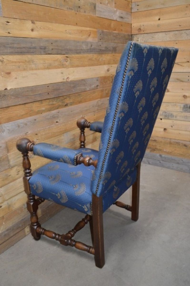Robuuste Kasteel Armstoel Eiken Met Blauwe Stof image 3