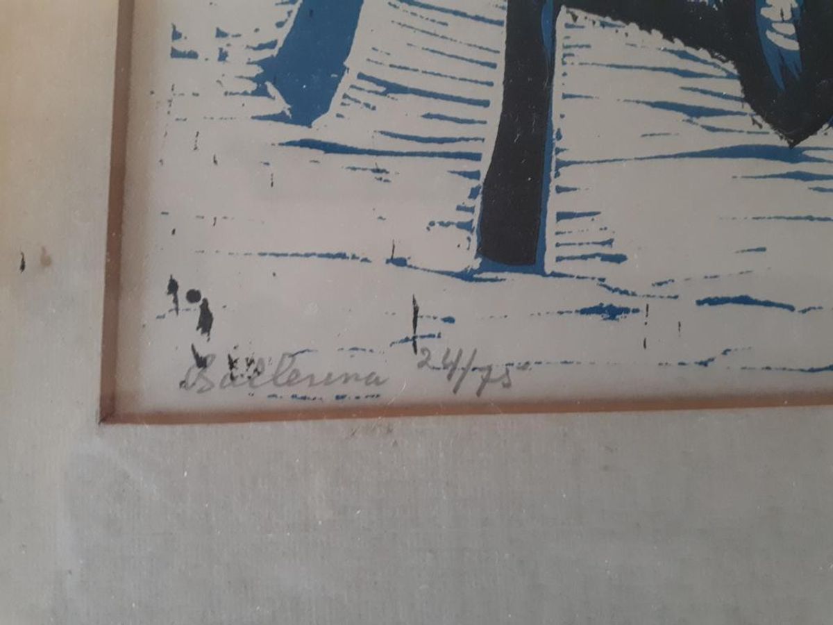 Linoneum Snede Ballerina Schilderij Gesigneerd Kunst Druk image 3