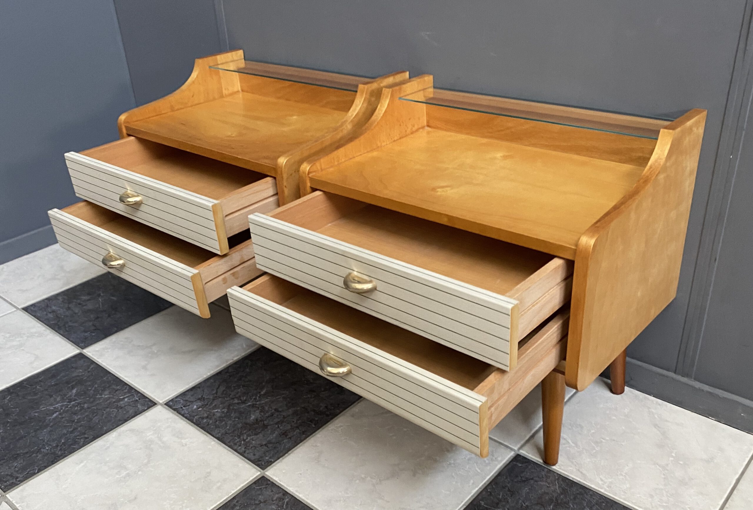 Set Of 2 1960S Nightstands With Glass Top image 5