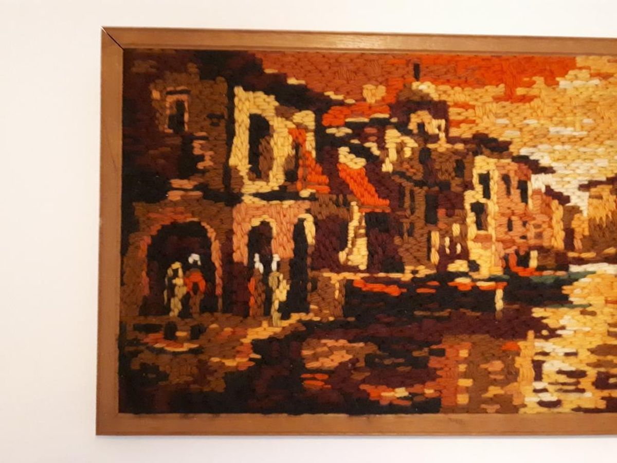 * Jaren 60 Wollen Vintage Schilderij Kunst Werkje Vintage image 4