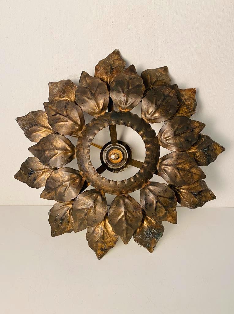 Verguld Metalen Florale Wandlamp Jaren 60 image 2