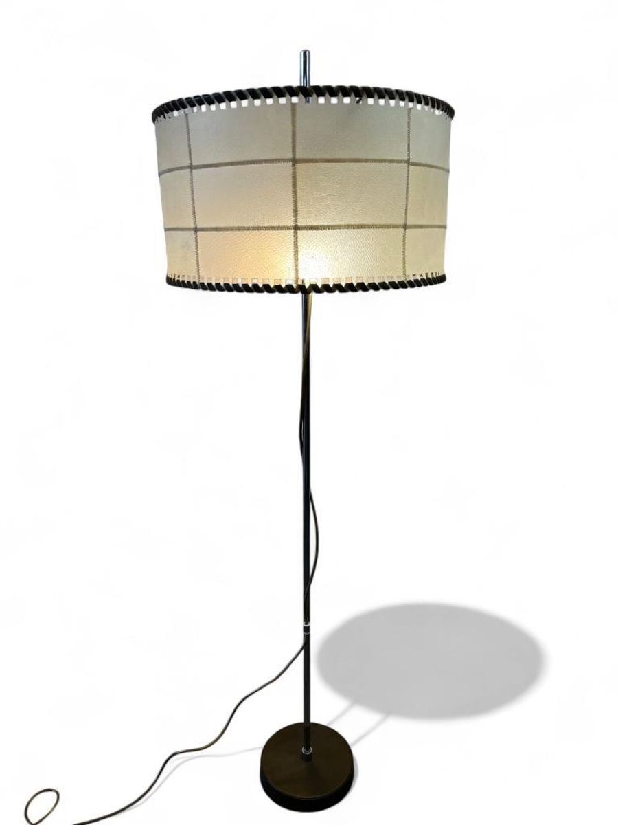 Vintage Staanlamp Met Kap Perkament & Leder Jaren 60 image 2