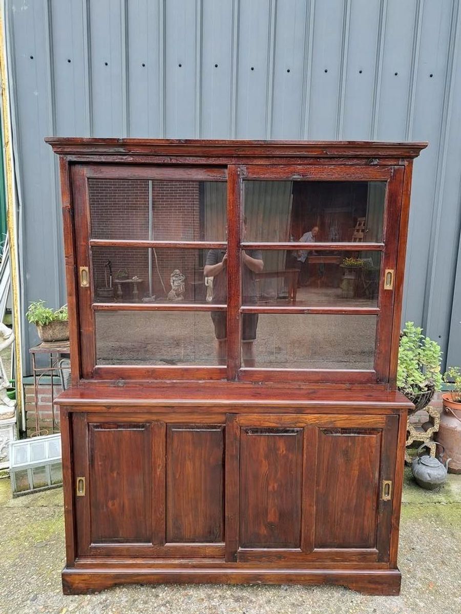 Oude Teakhouten Vitrinekast, Winkel Vitrine, Servieskast Me image 3