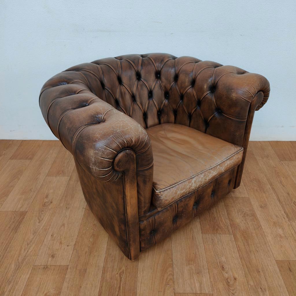 Vintage Leren Chesterfield Stijl Fauteuil, Stoel image 3