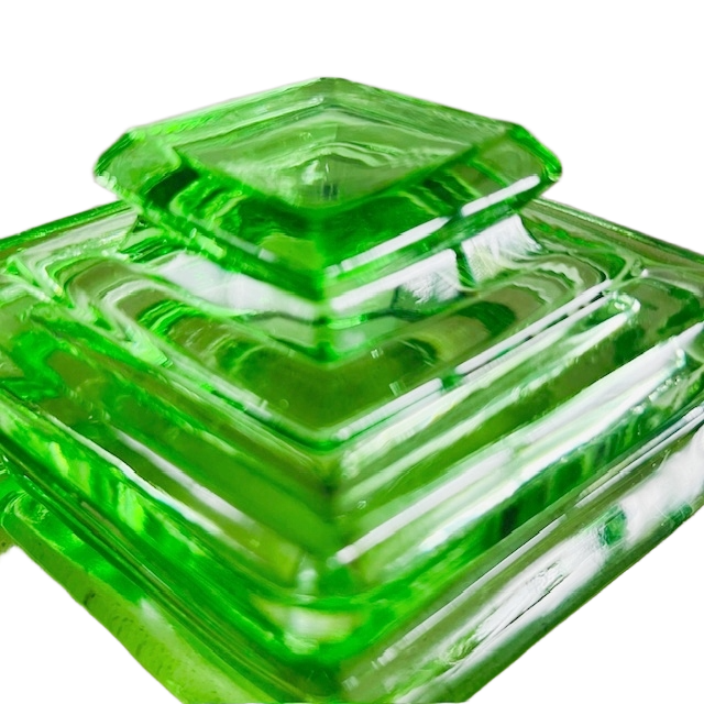 Vintage Strakke Duitse Poederdoos Emerald Groen Kristal Sieradendoos 1940’s image 5