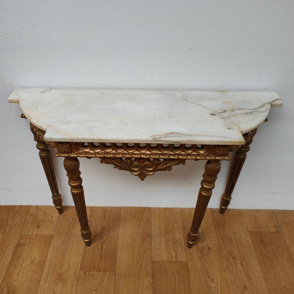 Vintage, Antieke Wandconsole Sidetable, Wandtafel Met Marmer Blad En Spiegel image 23