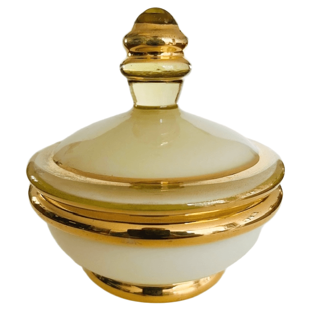 Art Deco Sieradendoosje Glas Goud Geel Glanzend 1950’s image 2
