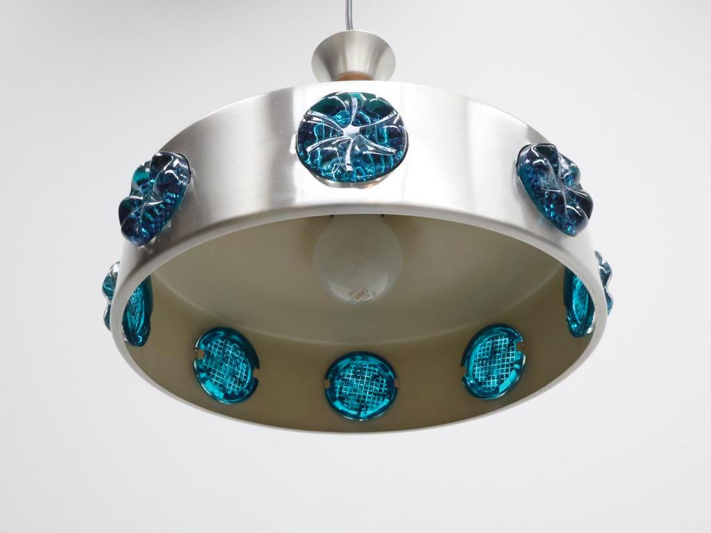 Deense Vintage Hanglamp Aluminium Blauw Glas image 3