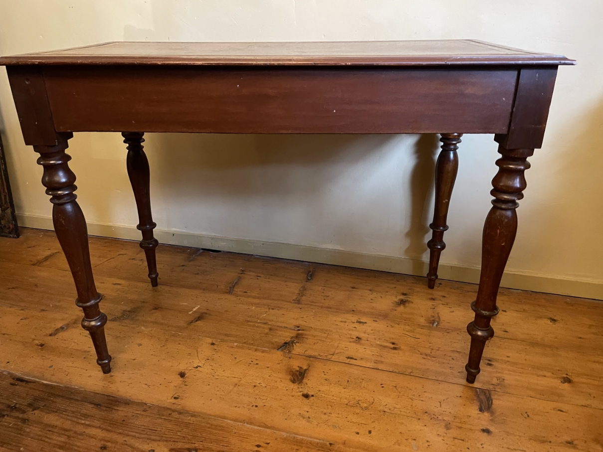 Magnifiek Bureau Werktafel Leer En Ingelegd Met Bladgoud 19e Eeuws Frans image 11