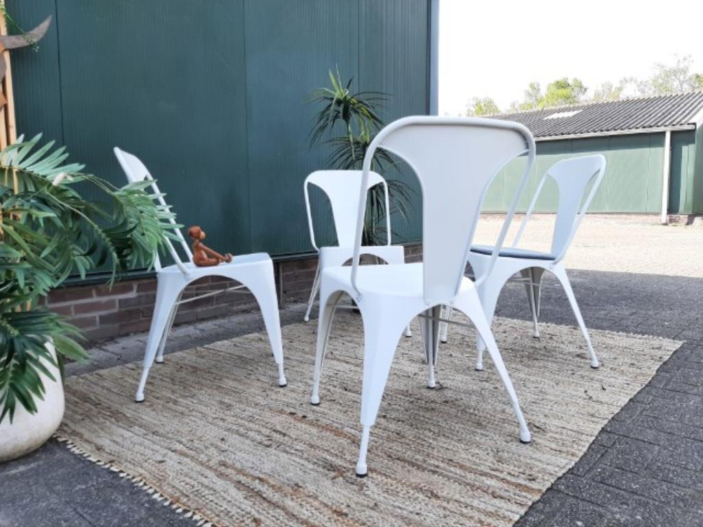 4 Tolix Style Eetkamerstoelen Vintage Design Witte Stoelen image 16