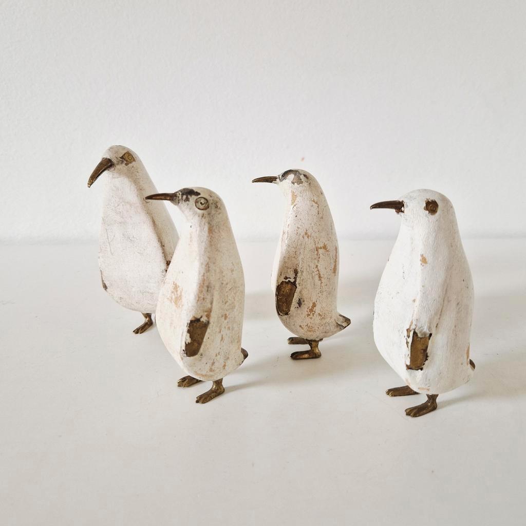 Een Set Van 4 Houten Vogels Messing Vogels Pinquin Vogels image 2