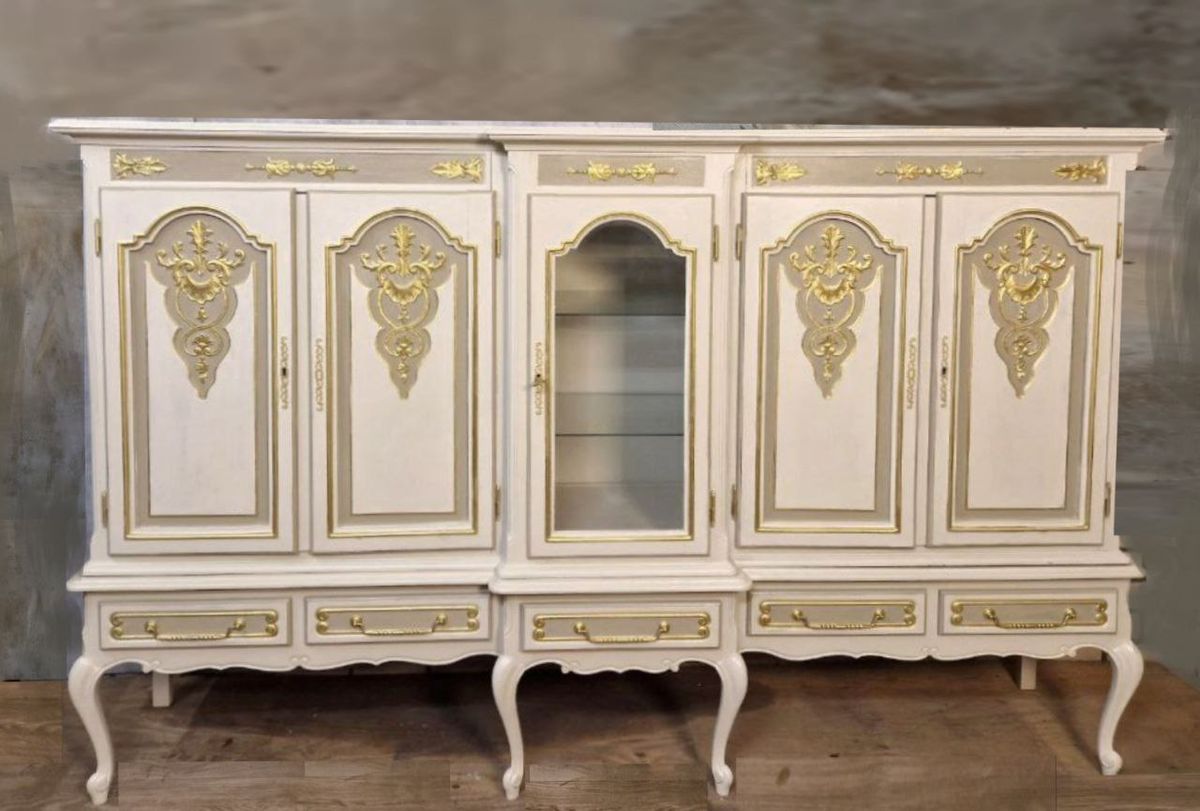 Handbeschilderde Queen Anne Vitrinekast/ Unieke Kast In Creme En Goud image 8