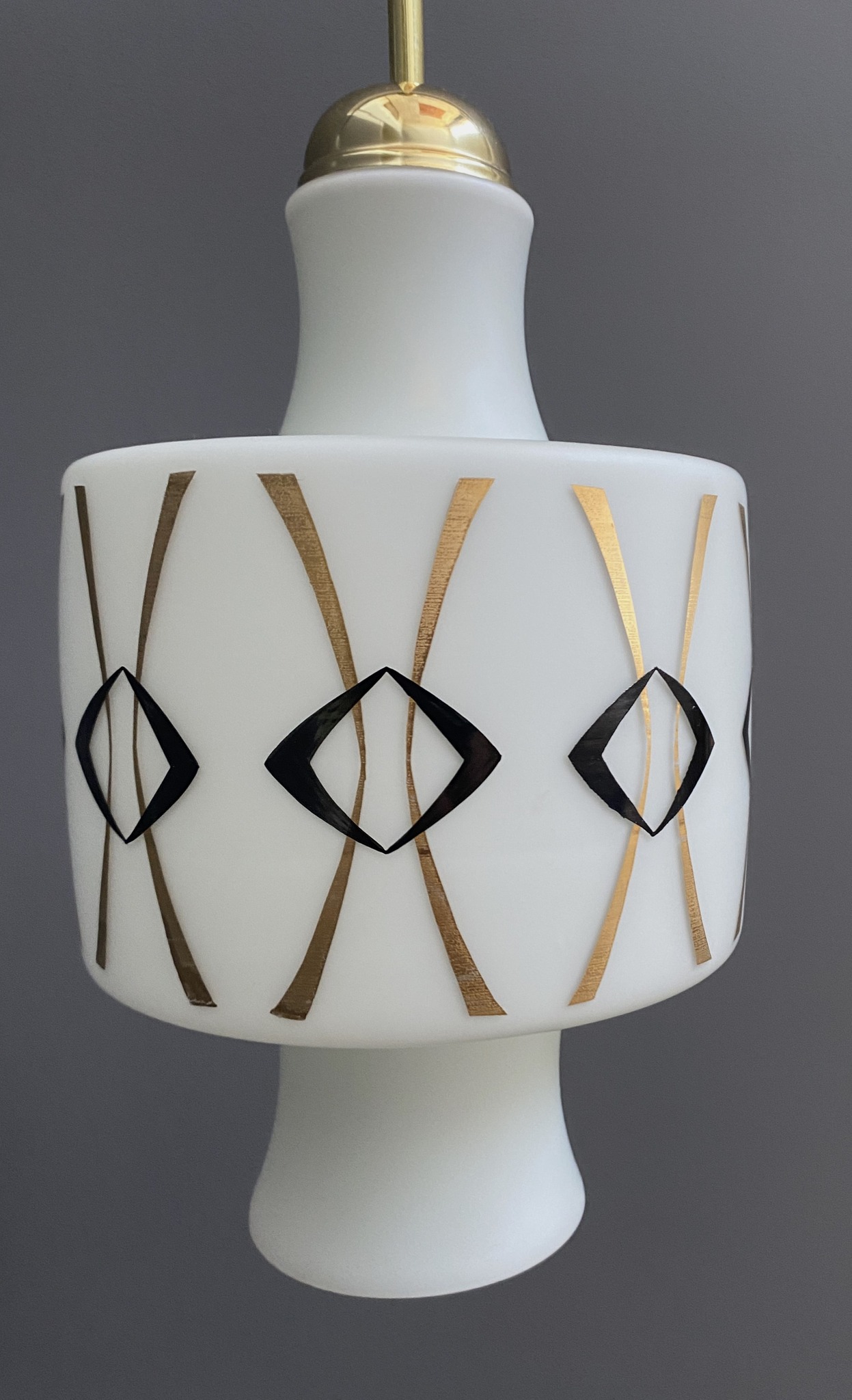 Opaline Glass Pendant Lamp With Gold And Black Drawing image 4
