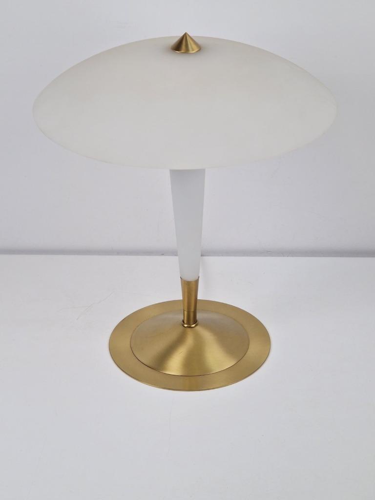 Vintage Mushroom N Leuchten Tafellamp Melkglas Messing ’70 image 3