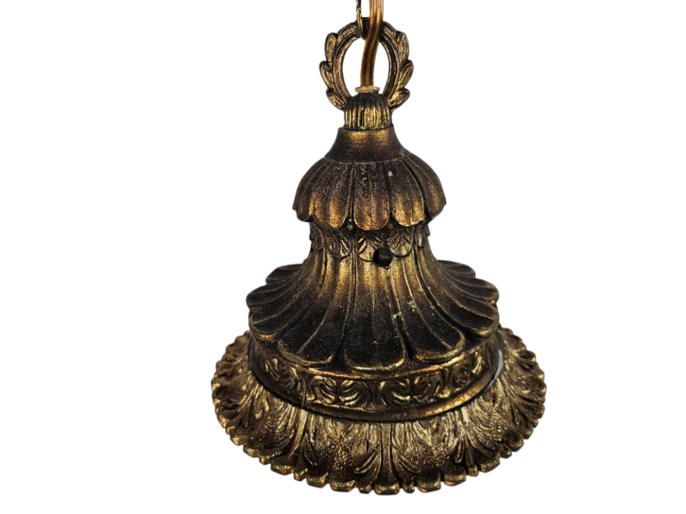 Vintage - Hollywood Regency Stijl - Hanglamp - Bollamp - Verguld - Art Deco - Opaalglas - 1970'S image 19