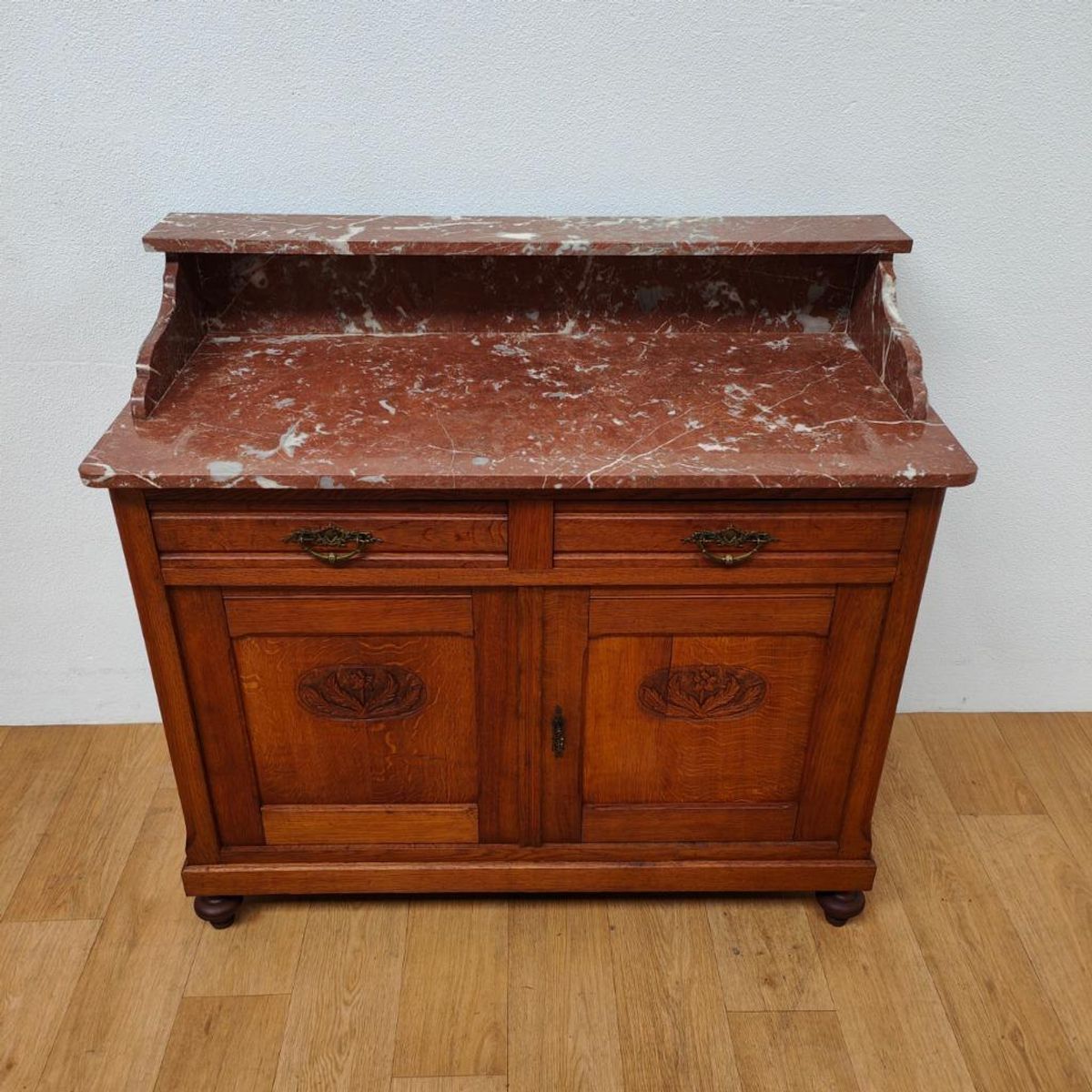 Vintage Antiek Dressoir Commode Ladekast Badkamermeubel Met Marmer Blad 611 image 2