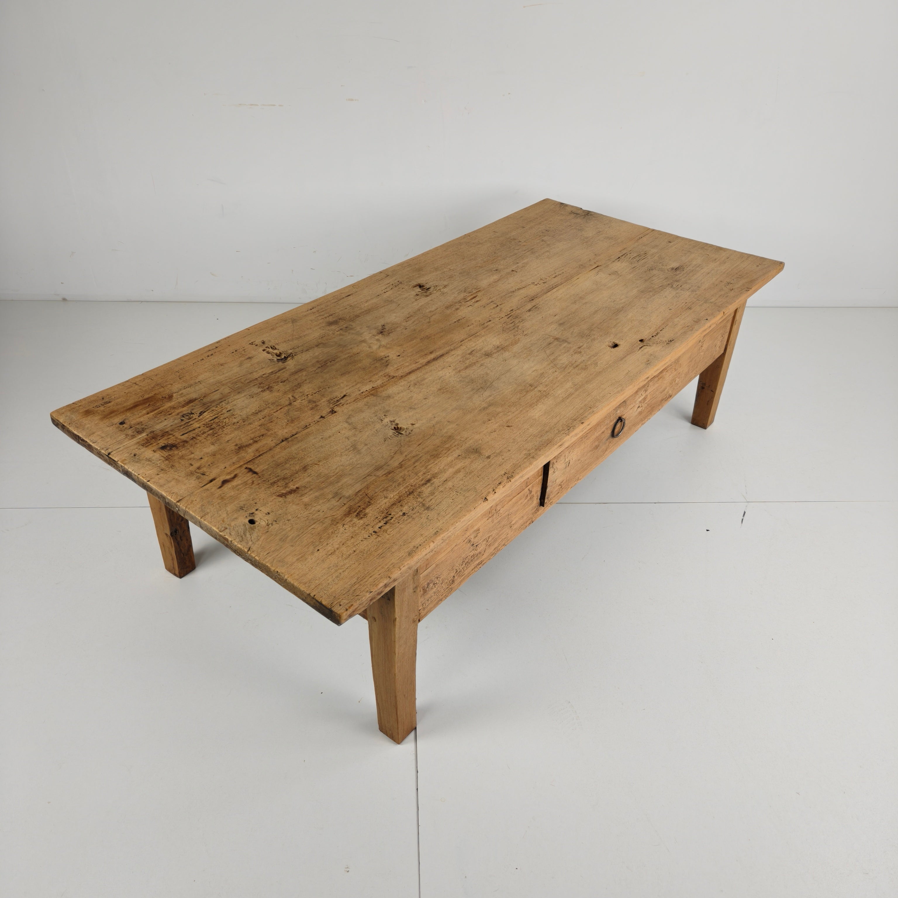 Antieke 19e Eeuwse Franse Boeren Salontafel Van Eikenhout image 7